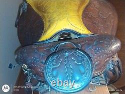 Antique Vintage Tooled Leather Western Saddle Good Condition