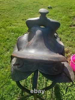 Antique/Vintage Western slick seat saddle 14
