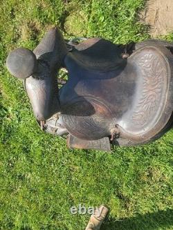 Antique/Vintage Western slick seat saddle 14