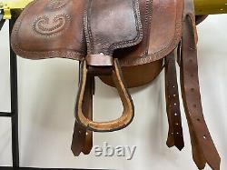 Antique Western Equestrian Side Saddle Leather Tooled Buckstitched Handmade