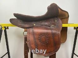 Antique Western Equestrian Side Saddle Leather Tooled Buckstitched Handmade