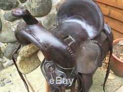 Antique Western Highback saddle Frank Olzer Gillette Wyoming Westest Saddle
