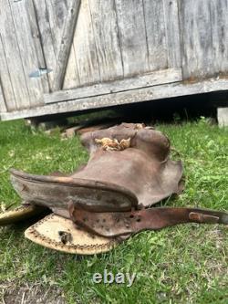 Antique Western Horse Saddle From Farm Wyoming Working Ranch, Vintage Cowboy