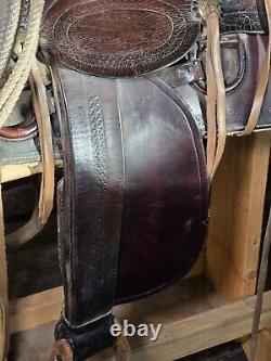 Antique Western Leather Saddle 16.5 Inch Seat Stamped 1878