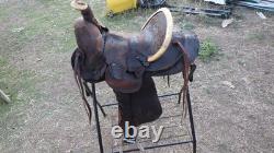 Antique Western Saddle Highback Cantle by J. C. Welcome Burns, OR Rawhide Accent