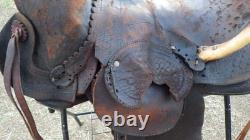 Antique Western Saddle Highback Cantle by J. C. Welcome Burns, OR Rawhide Accent