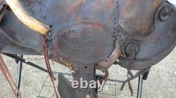 Antique Western Saddle Highback Cantle by J. C. Welcome Burns, OR Rawhide Accent