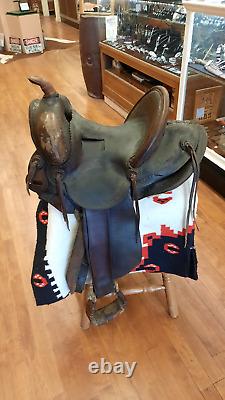 Antique Western Saddle Prescott AZ Number 27 RARE MARKED MILES CITY MONT