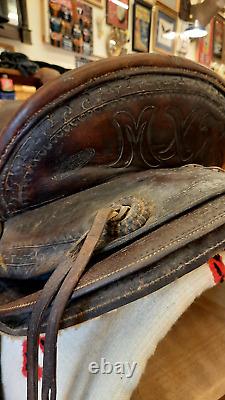 Antique Western Saddle Prescott AZ Number 27 RARE MARKED MILES CITY MONT