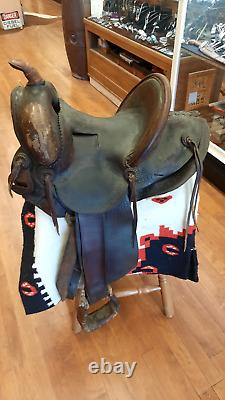 Antique Western Saddle Prescott AZ Number 27 RARE MARKED MILES CITY MONT