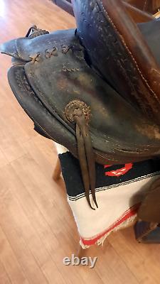 Antique Western Saddle Prescott AZ Number 27 RARE MARKED MILES CITY MONT