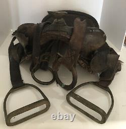 Antique Western Saddle With Stirrups and Rings