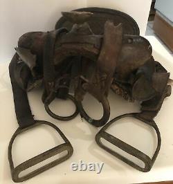 Antique Western Saddle With Stirrups and Rings