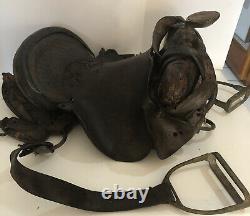 Antique Western Saddle With Stirrups and Rings