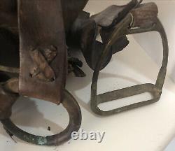 Antique Western Saddle With Stirrups and Rings