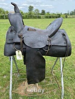 Antique/vintage 15 F. A. Meanea Western high back loop seat saddle