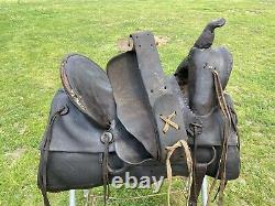 Antique/vintage 15 F. A. Meanea Western high back loop seat saddle