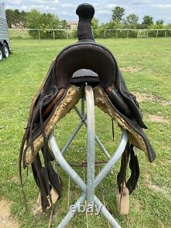 Antique/vintage 15 F. A. Meanea Western high back loop seat saddle