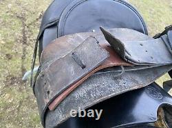 Antique /vintage/used 15.5 J. C. Higgins blk leather Western saddle withtapaderos