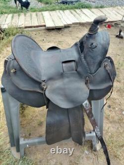 Antique western Collectible high back saddle FA Meana Brand