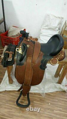 Australian Stock Horse saddle full black & brown leather with full accessories