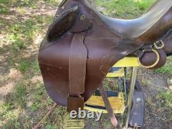 Australian Stock Poley Saddle with Horn Brown Leather Brass Fittings + Stirrups