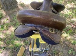 Australian Stock Poley Saddle with Horn Brown Leather Brass Fittings + Stirrups