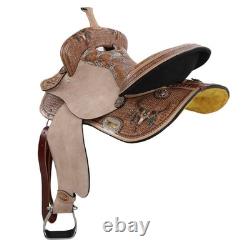 BARREL SADDLE 15 Weathered Steer FQHB Stainless Hardware Aluminum Stirrups