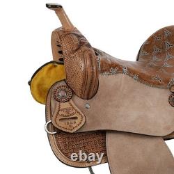 BARREL SADDLE 15 Weathered Steer FQHB Stainless Hardware Aluminum Stirrups