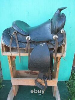 BEAUTIFUL Black LEATHER Horse Saddle 14 Long Cowboy Western