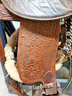 BEAUTIFUL TOOLED COMPLETE WESTERN LEATHER SADDLE CIRCLE Y BROWN 17 w BELTS +