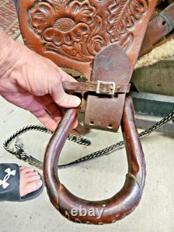 BEAUTIFUL TOOLED COMPLETE WESTERN LEATHER SADDLE CIRCLE Y BROWN 17 w BELTS +