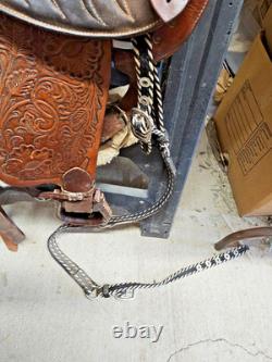 BEAUTIFUL TOOLED COMPLETE WESTERN LEATHER SADDLE CIRCLE Y BROWN 17 w BELTS +