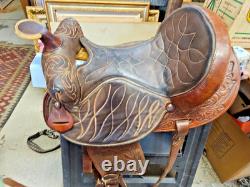 BEAUTIFUL TOOLED COMPLETE WESTERN LEATHER SADDLE CIRCLE Y BROWN 17 w BELTS +