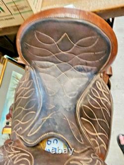 BEAUTIFUL TOOLED COMPLETE WESTERN LEATHER SADDLE CIRCLE Y BROWN 17 w BELTS +