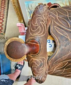 BEAUTIFUL TOOLED COMPLETE WESTERN LEATHER SADDLE CIRCLE Y BROWN 17 w BELTS +