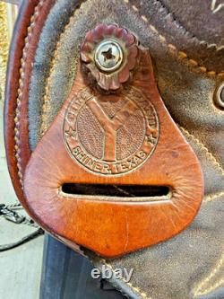 BEAUTIFUL TOOLED COMPLETE WESTERN LEATHER SADDLE CIRCLE Y BROWN 17 w BELTS +