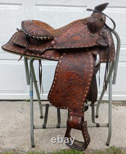 BIG W SADDLERY 1215 Buckstitch Floral Tooled Trail Show Western Saddle 14.5