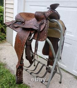 BIG W SADDLERY 1215 Buckstitch Floral Tooled Trail Show Western Saddle 14.5