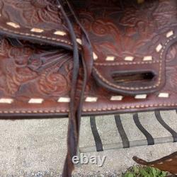 BIG W SADDLERY 1215 Buckstitch Floral Tooled Trail Show Western Saddle 14.5
