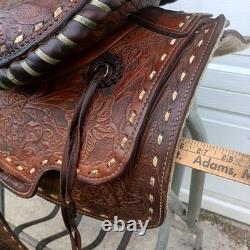 BIG W SADDLERY 1215 Buckstitch Floral Tooled Trail Show Western Saddle 14.5