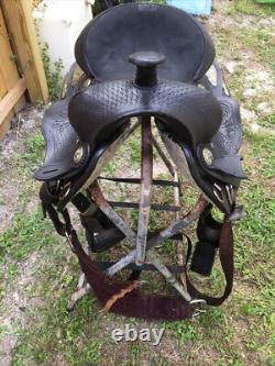 BLACK WESTERN All Leather HORSE SADDLE 15
