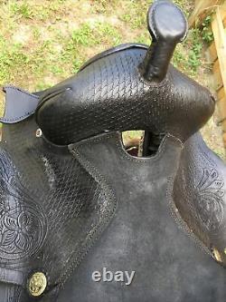 BLACK WESTERN All Leather HORSE SADDLE 15