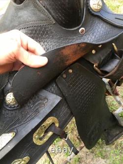 BLACK WESTERN All Leather HORSE SADDLE 15