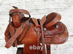 Barrel Saddle Western Horse Pleasure Used Leather Floral Tooled Tack 18 17 16 15