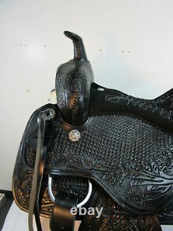 Barrel Saddle Western Horse Racing Black Leather Tooled Tack Set 15 16 17 18