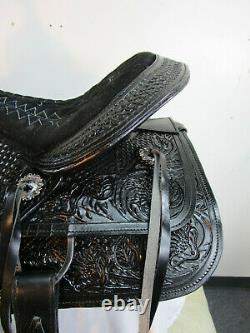 Barrel Saddle Western Horse Racing Black Leather Tooled Tack Set 15 16 17 18