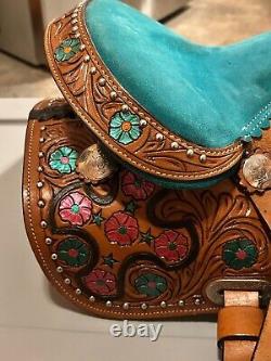 Barrel Western Racing Horse Saddle Premium Leather Equestrian Tack Size 10in