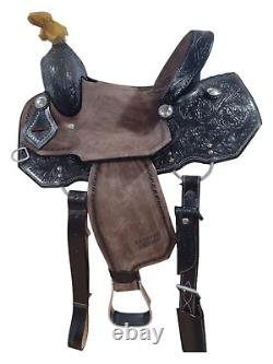 Barrel saddle brown color with high quality leather hard seat with hand tooled