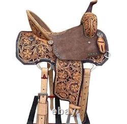 Barrel saddle brown color with high quality leather hard seat with hand tooled